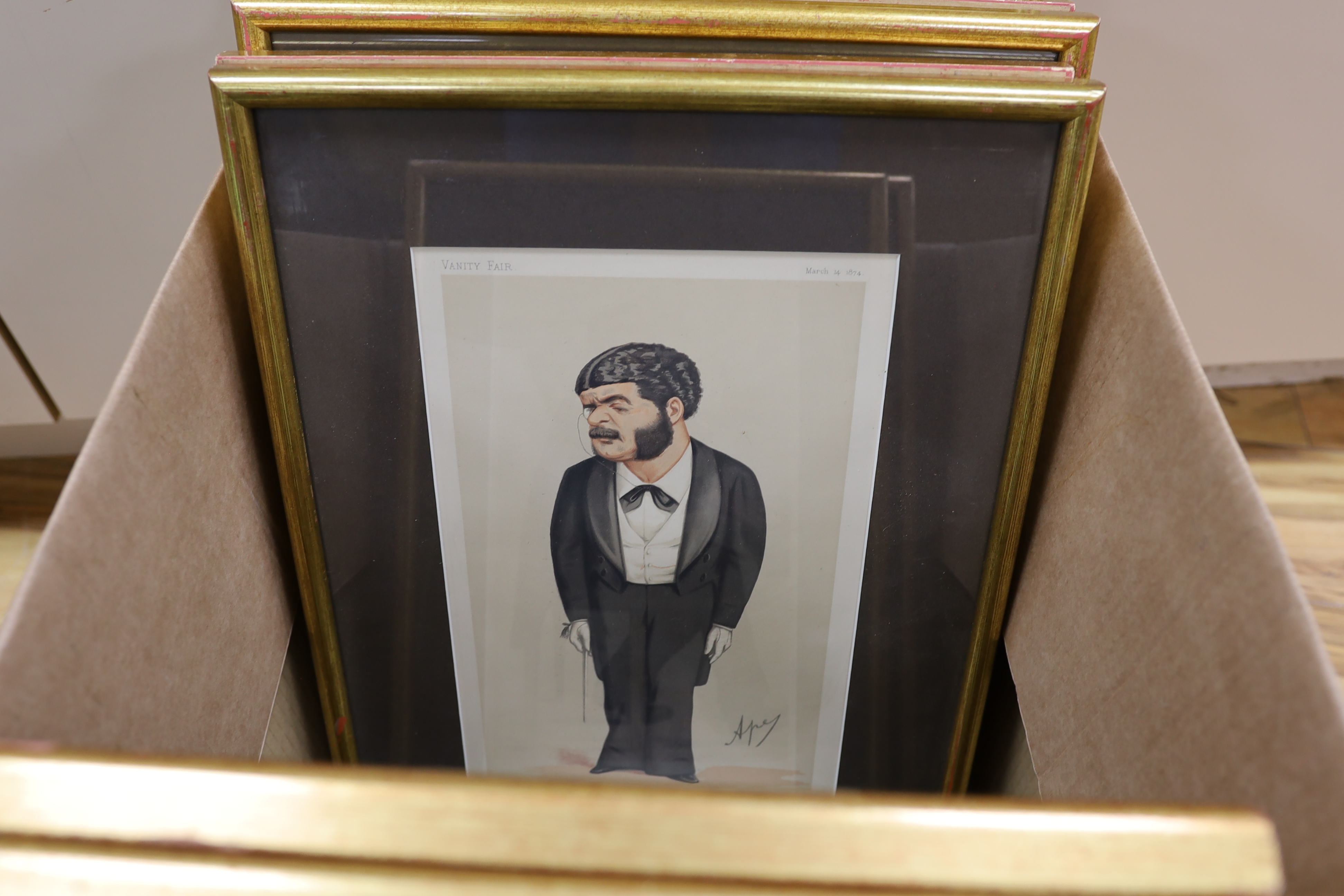 Thirteen framed Vanity Fair etc. portraits by artists including Spy, of D’Oyly Carte and Gilbert & Sullivan related characters, together with six costumes used in D’Oyly Carte Productions